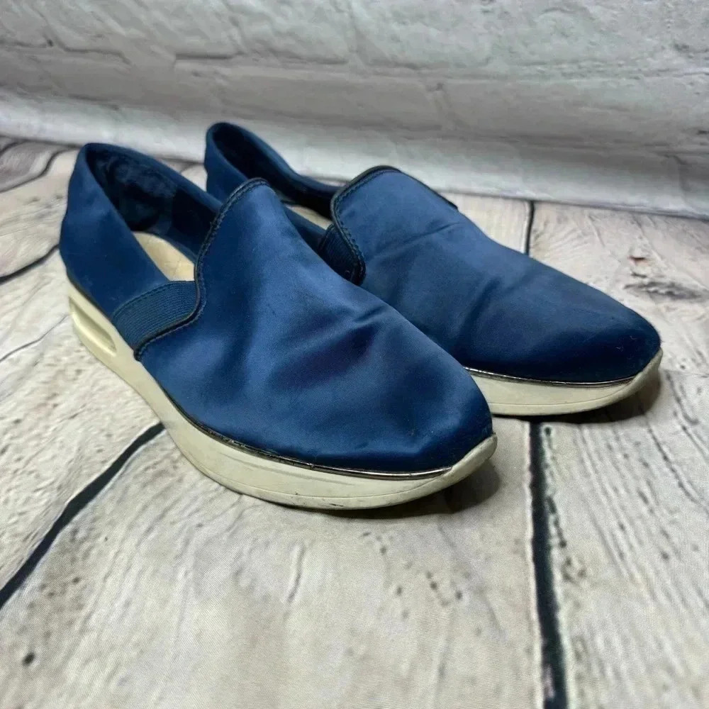 Karl Lagerfeld Paris Cameo2 Blue Satin Wedge Slip On Shoes Women’s size 6.5M
